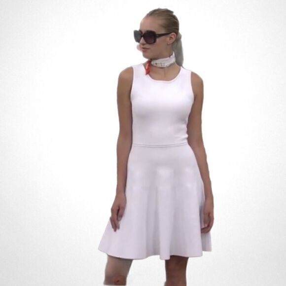 PINK TARTAN POWER STRETCH FIT & FLARE WHITE DRESS XL - Picture 6 of 9